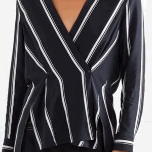 Rag & Bone Navy and Cream Silk Striped Blouse